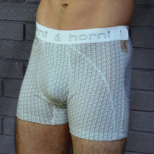 Load image into Gallery viewer, mens white pattern boxer shorts